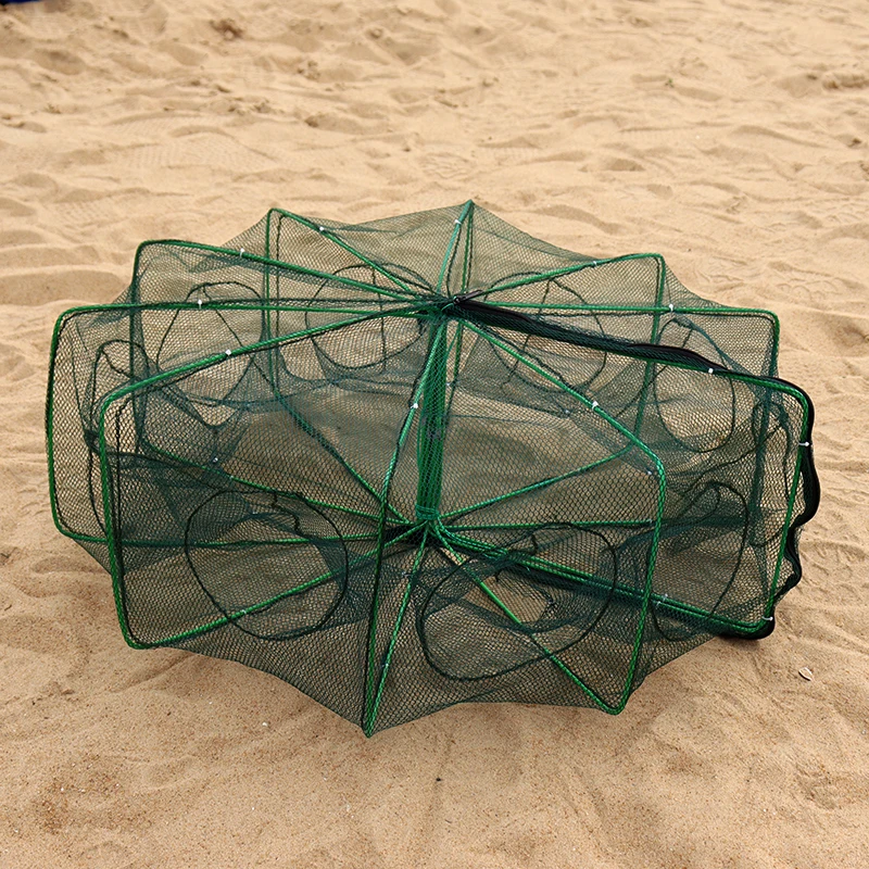 6-8 holes Folded Polygonal shrimp Lobster Net fish trap cage floating fish farming cages for sale