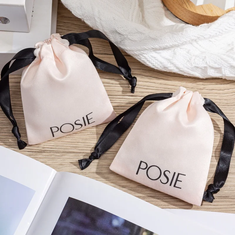 Eco Custom Logo Small Business Drawstring Silk Gift Bag Satin Jewelry Pouch Satin Textile Packaging Bag Wholesale