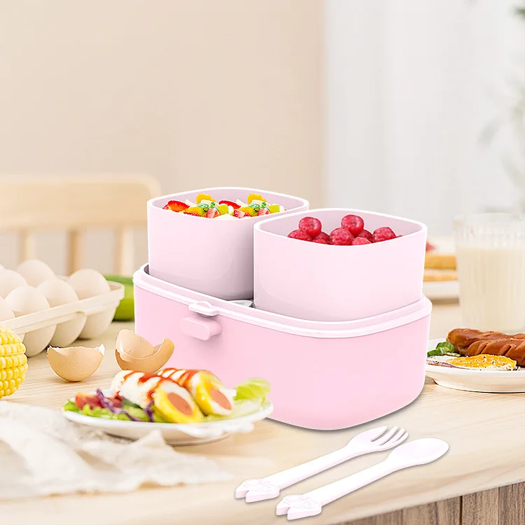 Customized Wheat Straw Handle Lunch Box Sealed Microwaveable Children Student Lunch Box