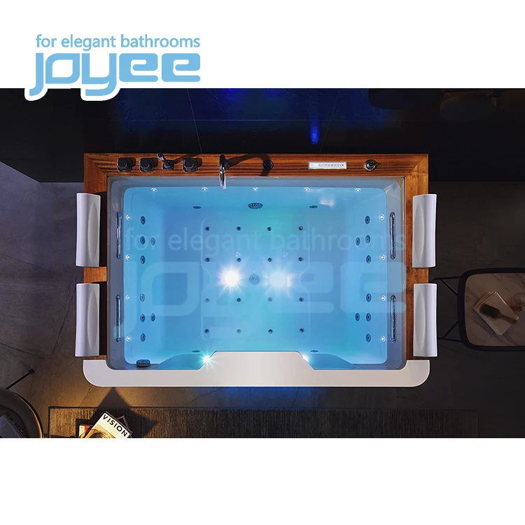 JOYEE 2021 new design 4 person hotel bathroom glass window hydro spa bath tub Teak wood whirlpool bathtub massage price in dubai
