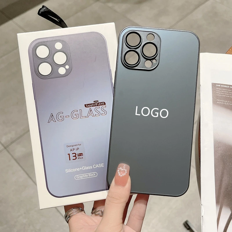 Luxury AG Glass Case for iphone 13/13 pro/13 pro max AG Matte Glass Silicone Case with Full Camera Lens Protection
