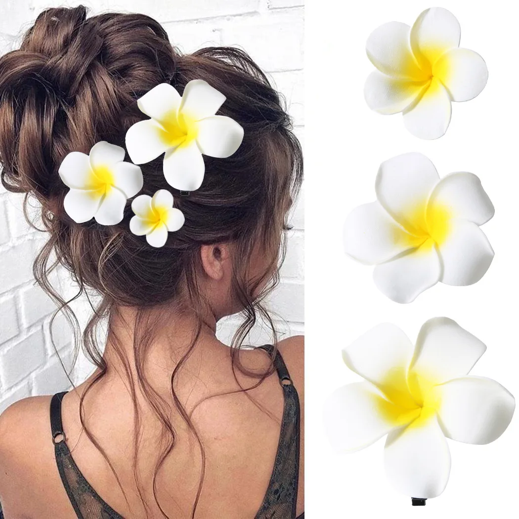 Clarmer Hot Colorful Artificial EVA Hawaiian Hair Grips Pulmeria Frangipani Foam Flower Clip for Women and Girl