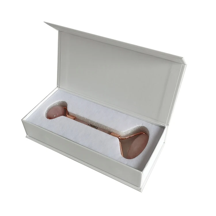 Custom Logo Flap Lid Magnetic Closing Pink Jade Roller Guasha Beauty Face Roller Cosmetic Gift Set Packaging Box Kit With Eva