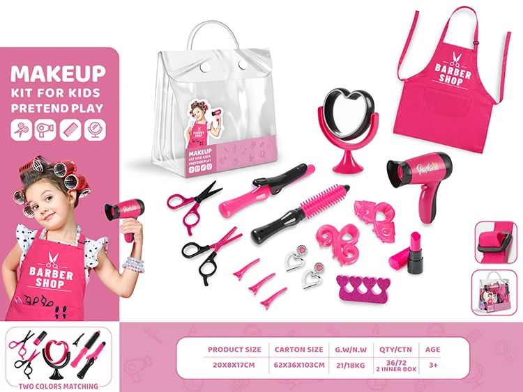 Fashion Educational Beauty Salon Set Kids Pretend Play with Barber Apron HairStyling Makeup Kit Toys for Girls Children
