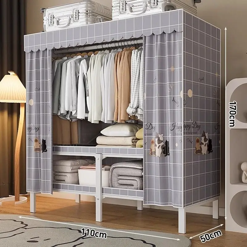 Free-installation Household bedroom cloth wardrobe steel pipe reinforced wardrobe storage shelves all steel