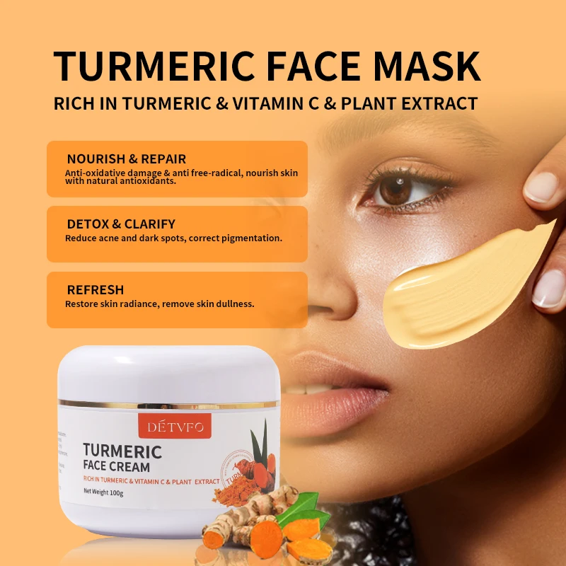 Private Label Organic Turmeric Cream Whitening Anti Acne Effect Dark Spot Brightening Turmeric Face Cream For Acne Treatment