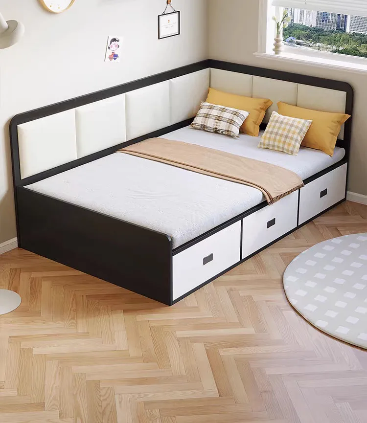 Foshan Cheap Single Size Simple Modern Bedroom Sets Furniture Wooden Wall Hotel Storage Bed