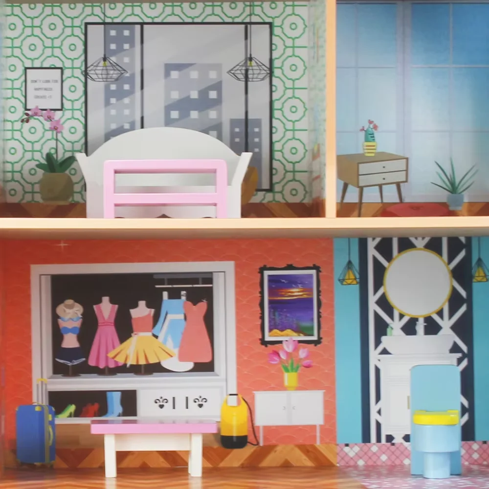 weifu CE kids simulation play toy three layers wooden fire station toy boys play house