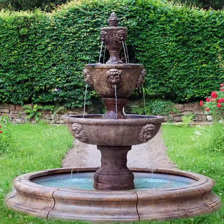BLVE Outdoor Park Modern Decorative Large Natural Stone Water Fountains Luxury Antique Granite Marble 3 Tier Fountains