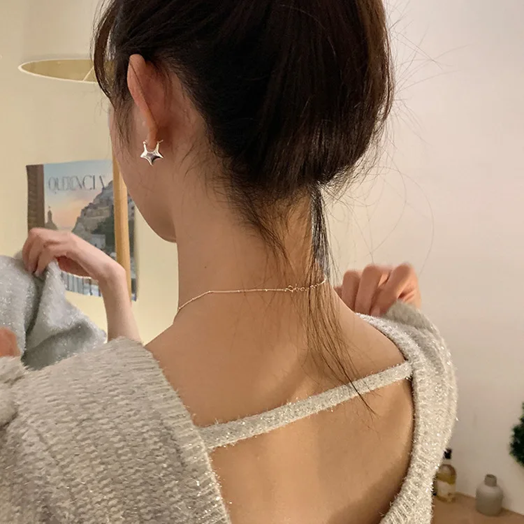Silver Color Five Pointed Star Ear Buckle Hooks Earrings for Women 2024 New Fashion Creative Korean Style Jewelry Gifts
