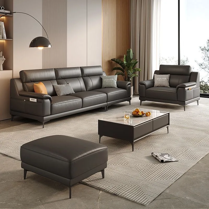 Italian minimalist layer cowhide living room simple modern light luxury small apartment high-grade leather sofa