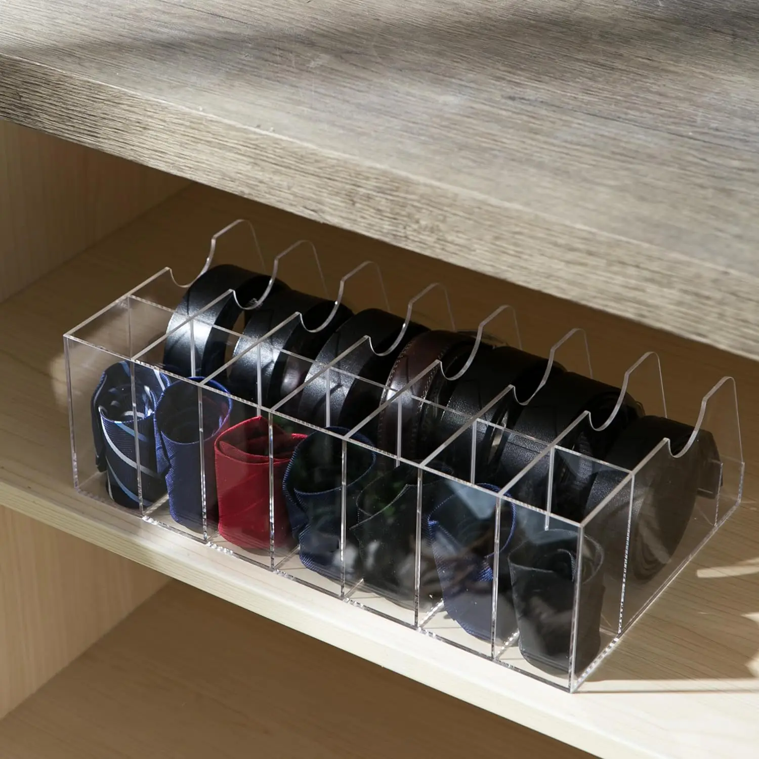 Large Acrylic Belt Organizer for Drawer 14 Compartment Neck Tie Box Storage Closet Tie Storage Holder