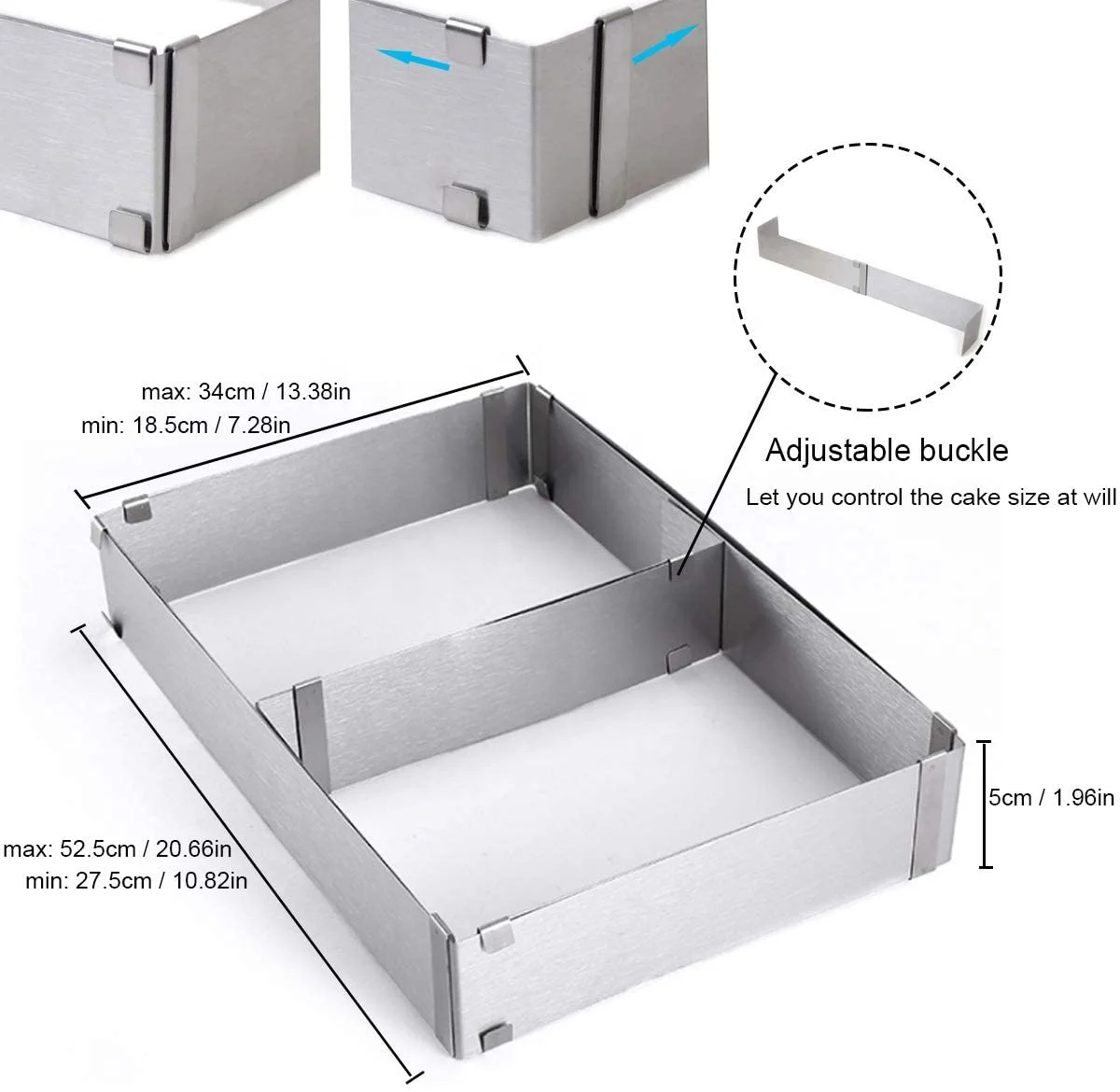 
Stainless Steel Adjustable Rectangle Mousse Cake Mould Baking Mold Frame 