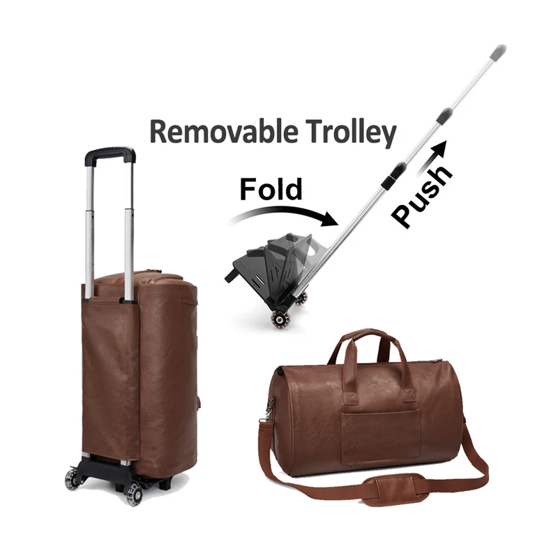 Duffel Foldable Travel Bag Traveling Luggage Trolley Bag With Wheels Convertible Suit Garment Leather Fashion Bag Custom