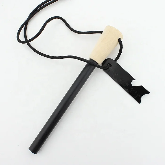 Multifunction Camp Feuerstab Striker Ferrocerium Rod Hiking Feuerstarter Wooden Handle Firestarter