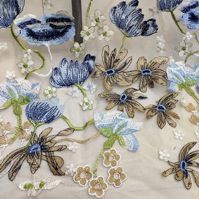 Embroidery Headdress Fancy Design Beautiful Bride Flower Lace Fabric Embroidery Flower French Mesh Brown Tulle Mesh Sustainable