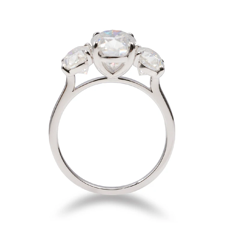 AAA GEMS Platinum Wedding Ring Three Stone Accented 10x7mm Oval Cut Moissanite Diamond Engagement Ring with GRA