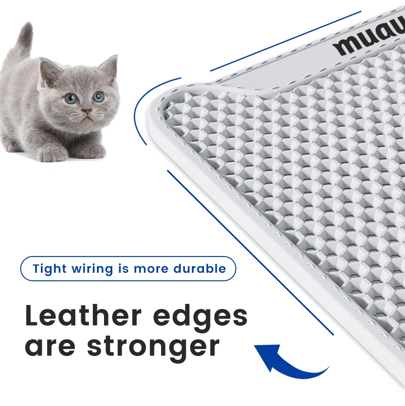 Muawu Custom Honeycomb Double Layer Cat Litter Mat Waterproof Washable Urine Proof Pet Trapping Mat for Cleaning