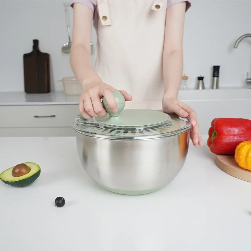 WOKA Multipurpose Salad Spiner Kitchen Salad Tools Gadgets 5l Stainless Steel Hand Push Salad Spinner