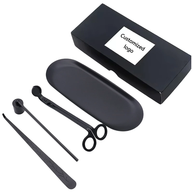 Wholesale Industrial Grade Black Candle Wick Care Kit Set Stainless Steel Blade Candle Accessories Wick Trimmer Scissors OEM