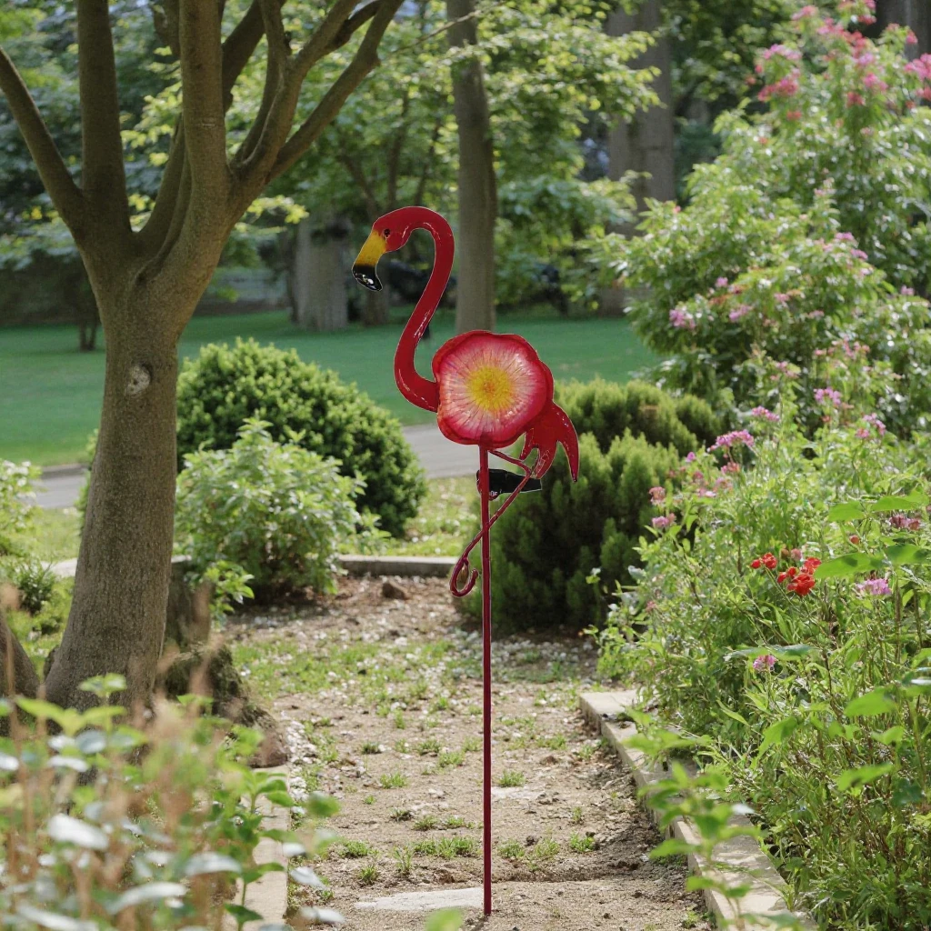 Wholesale customized gifts pink metal iron backyard flamingo fairy easy installation garden stakes birds yard flamingo products