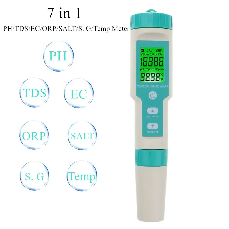 7 in 1 Water Quality Testing Pen PH TDS EC ORP Salinity S.G Temperature Water Tester PH Meter for Drinking Water Aquariums