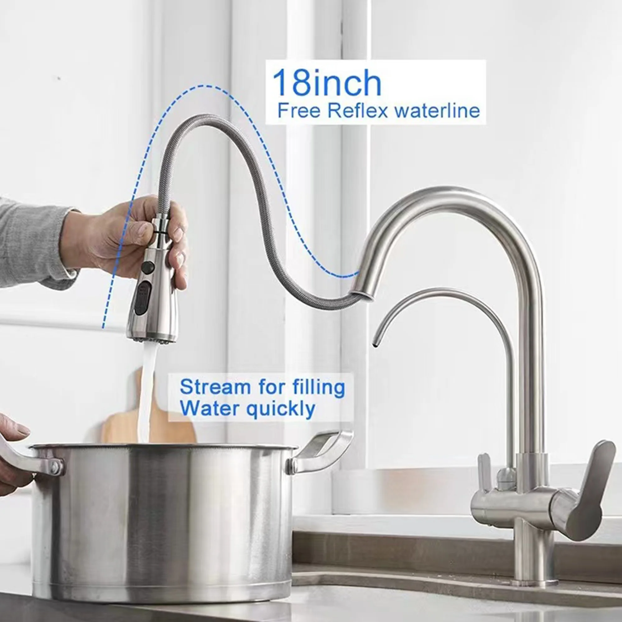 Pull Out Sink Faucet Filter Brass Double Handle Water Tap Modern Kitchen Taps Sprayer Kitchen Mixer Sink Faucets