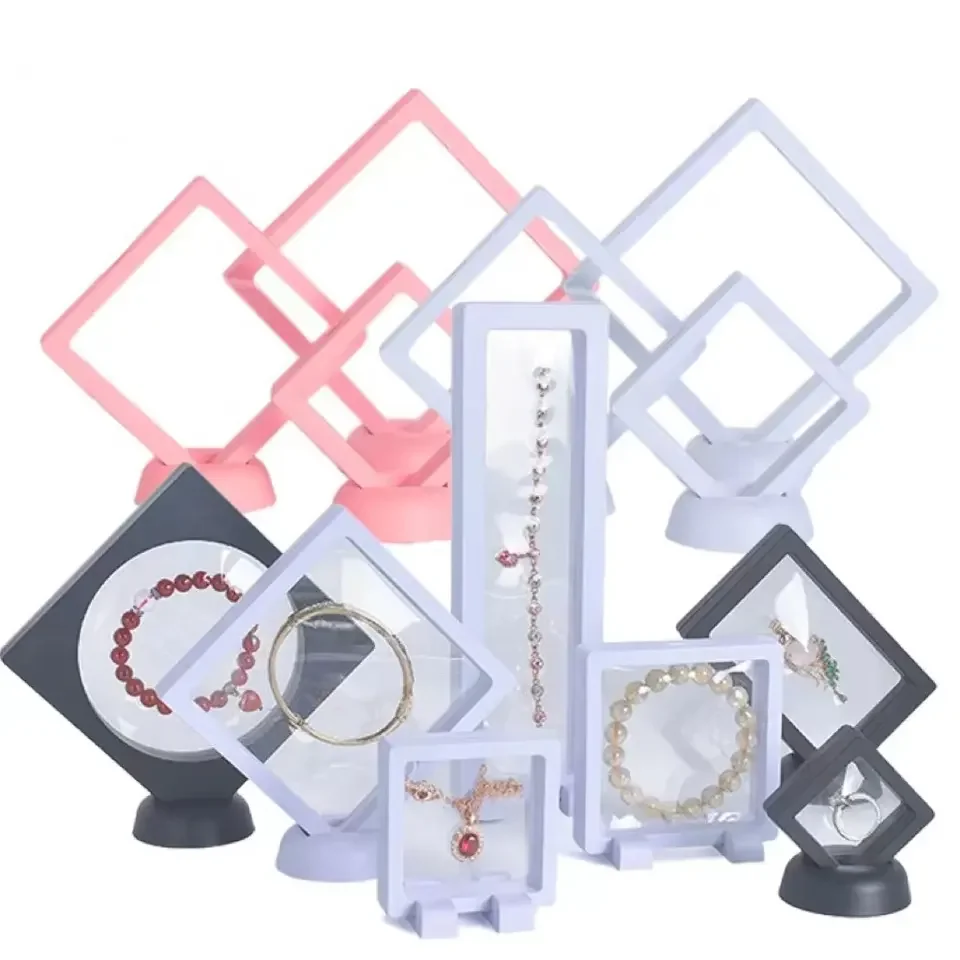 Colorful 3d Customized Transparent Floating Frame Display Jewelry Gift Packaging Storage Ring Suspension Frame Pe Film Box