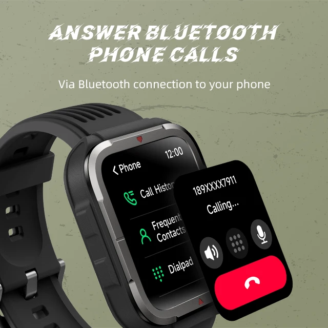 Outdoor ultra-long life 300mAh Waterproof 2024 square BT smart watch calling function metal frame manufacturer man sport watch