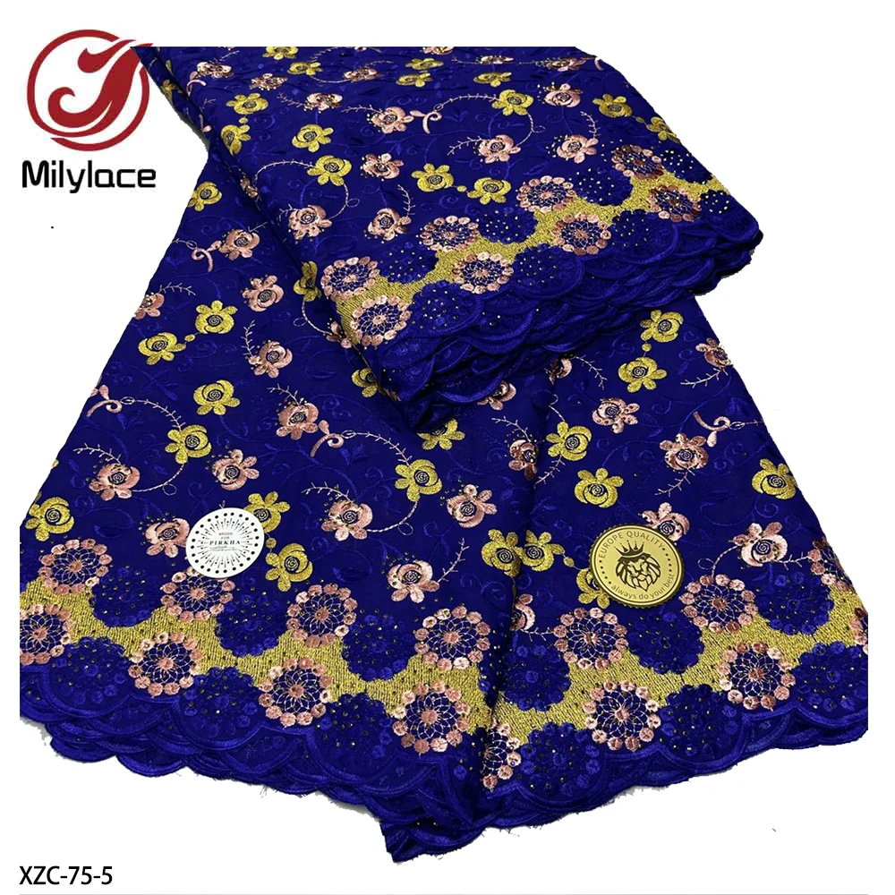 Factory Wholesale African Flower Embroidery Swiss 100% Cotton Lace Fabric