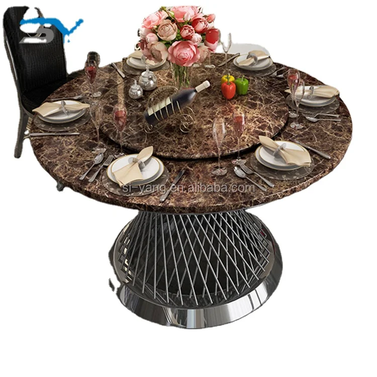 Chinese furniture import expanding round table marble dining table and chairs CT007