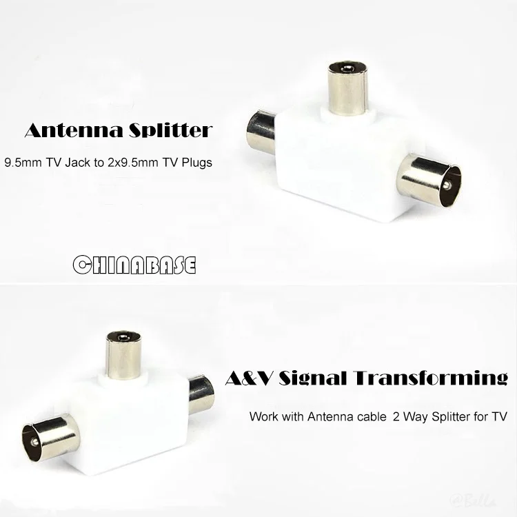 TV Coax Antenna Splitter Adapter 2 Way 9.5MM Socket 2x9.5MM Plugs for TV PAL ICE Aerial Cables