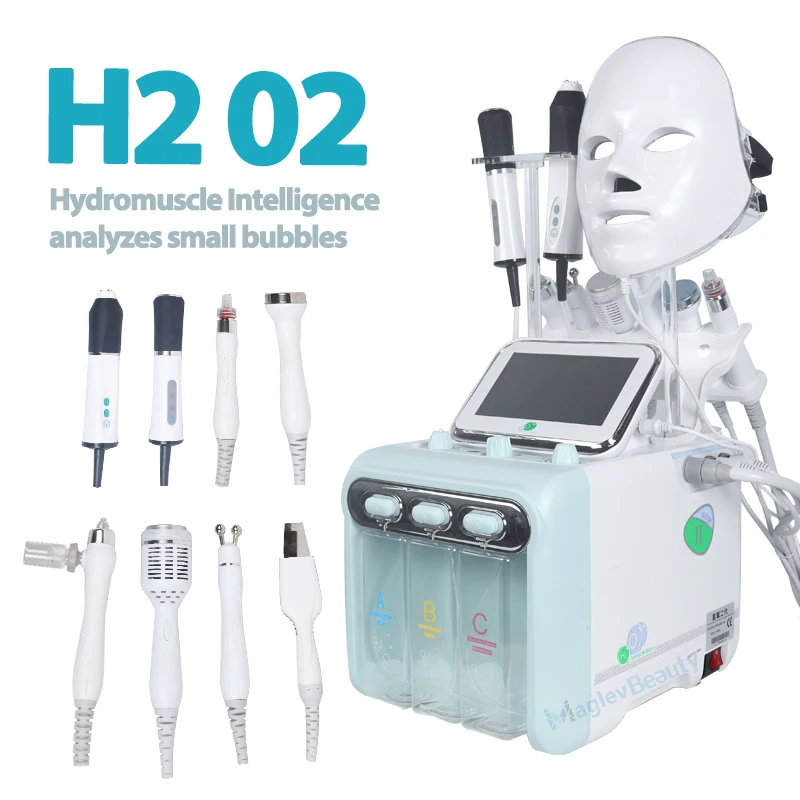 9 In 1 Facial Beauty Oxygen H2O2 Facial Dermabrasion Peeling Machine Small Bubble Vacuum Massager Phototherapy Skin Tightening