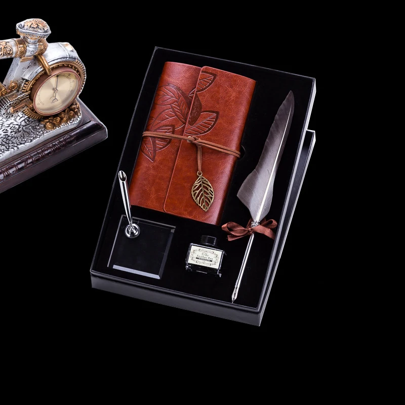 Креативный индивидуальный деловой подарочный набор ретро кожаный блокнот с перьевой ручкой и чернилами окончание учебного сезона канцелярские принадлежности