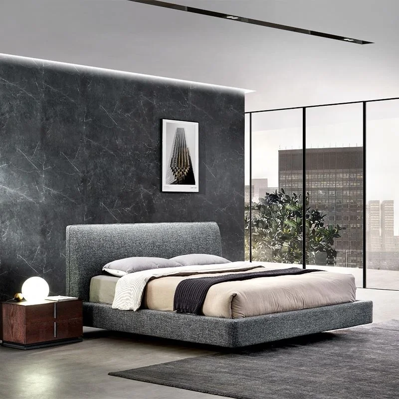 Элегантная кровать размера «King-Size» серая ткань для