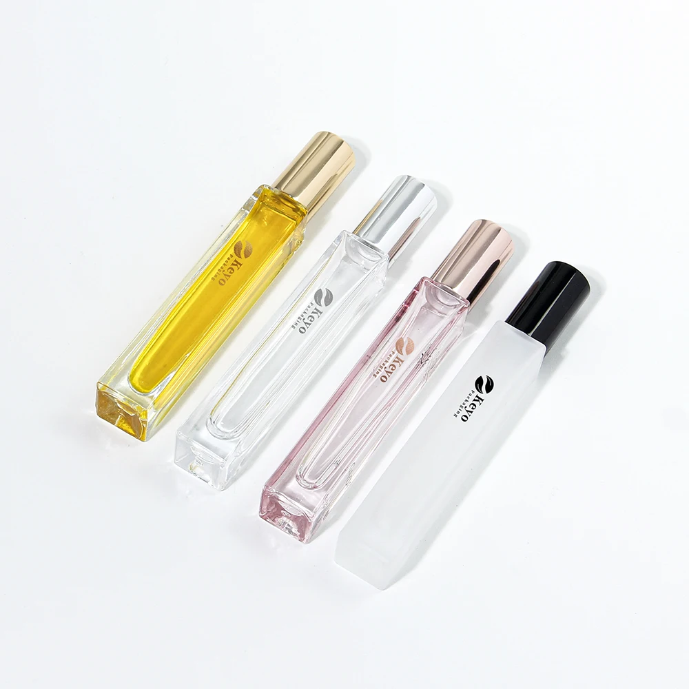 Square 10ml clear slim heavy wall thick bottom perfume bottles essential oil glass roll on roller bottle with aluminum lid