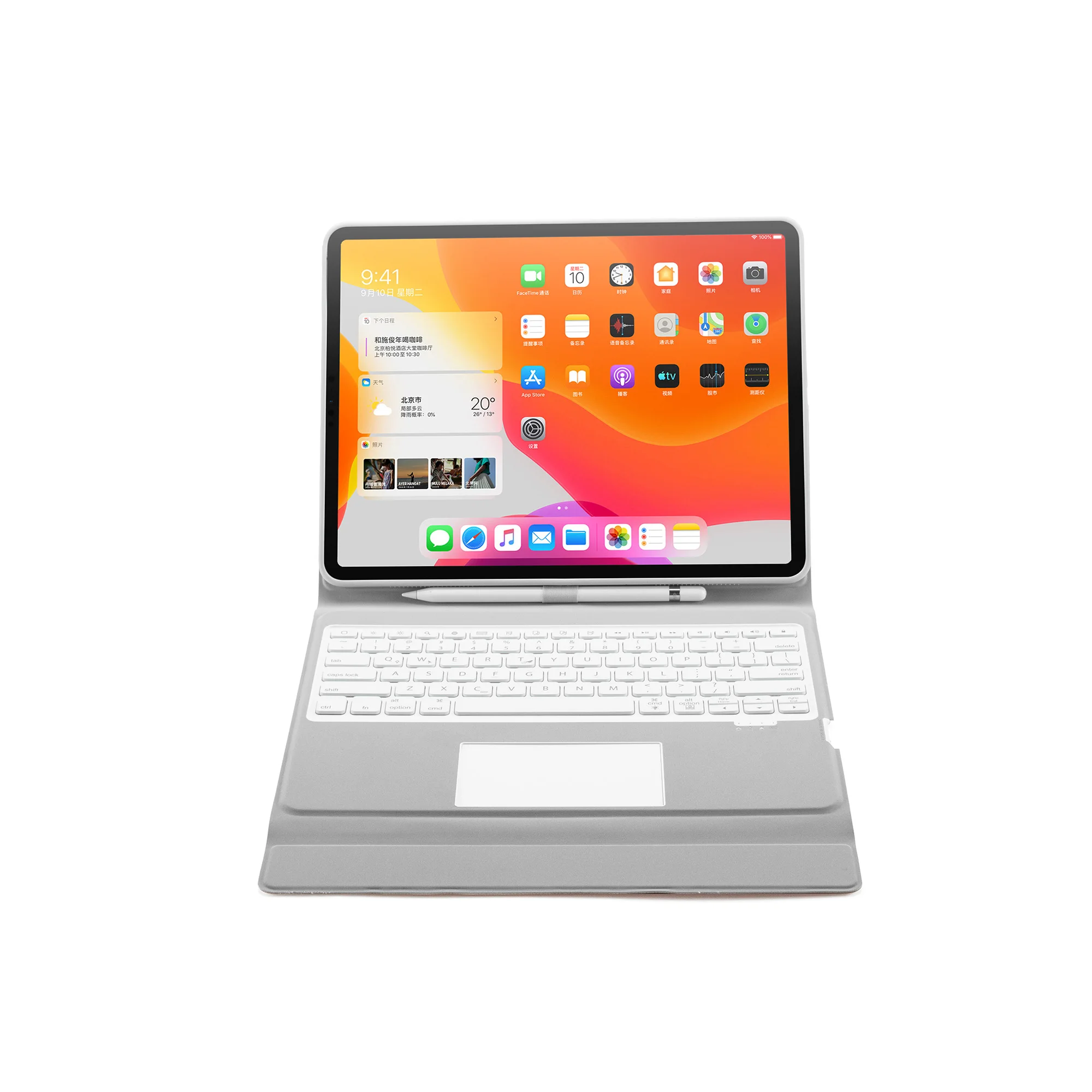 Promotion 12.9inch RGB Light Bluetooth Wireless Leather Keyboard Trackpad Case for Ipad pro