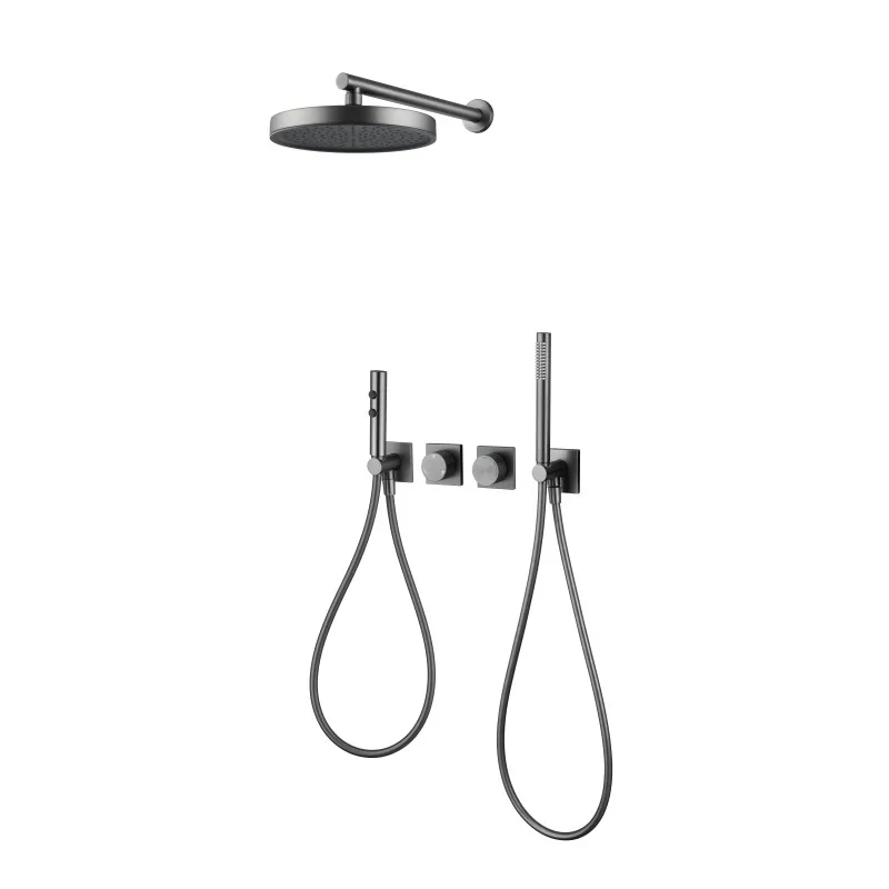 Gunmetal luxury bathroom shower kit Gun grey bidet kit bath tap concealed shower set embedded shower faucet set
