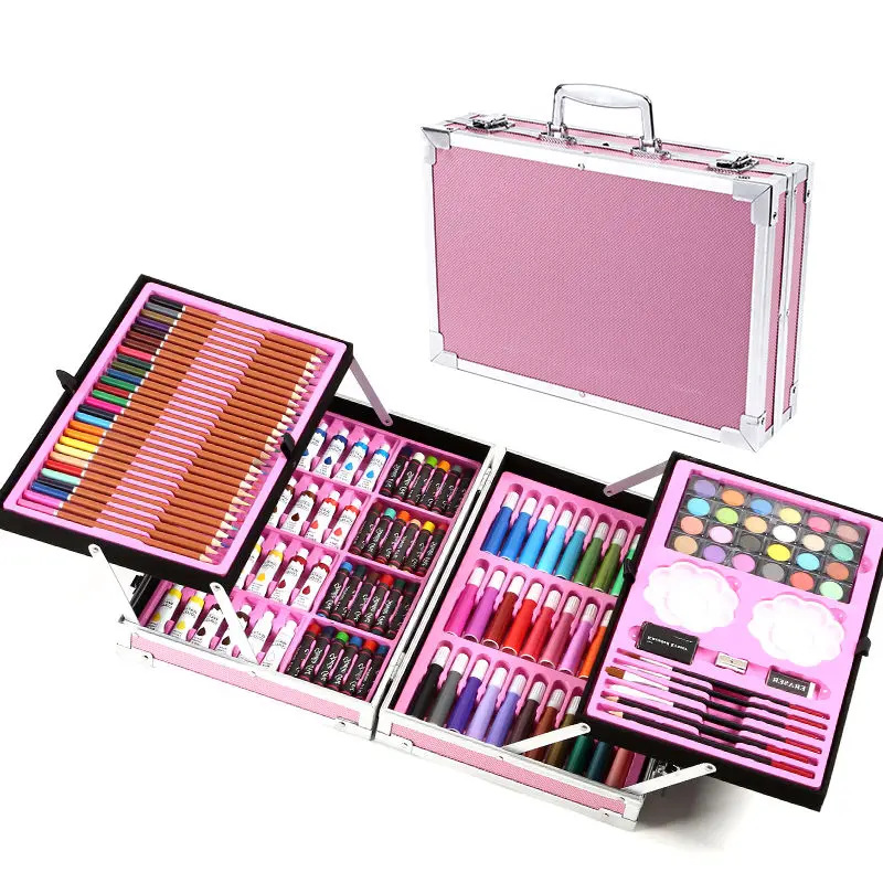 145 pieces Double-Layer Aluminum Box Watercolor Pen Set Children Gift Box Student School Supplies