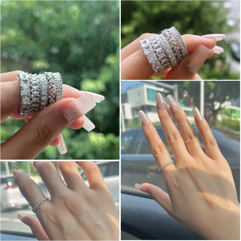 SR-3 RINNTIN 14K Gold Eternity Bands 925 Sterling Silver CZ Simulated Diamond Stackable Ring Wedding Band for Women