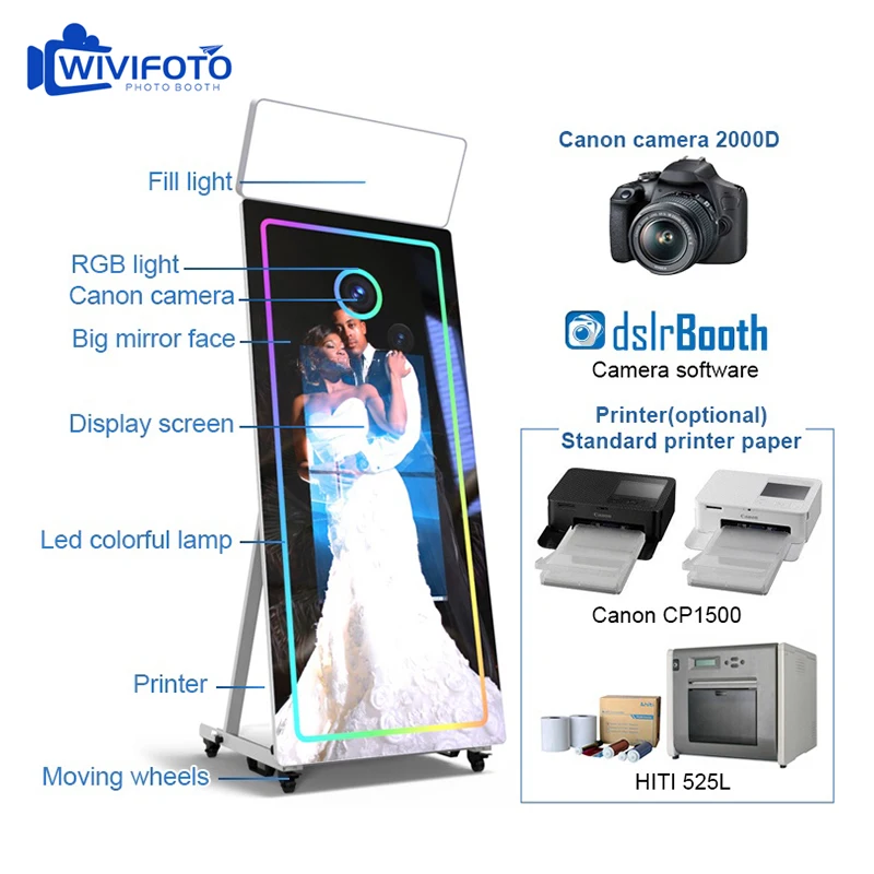 Selfie Magic Mirror Augmented Wedding Vogue Reality Photo Booth Kiosk With Printer Led Frame