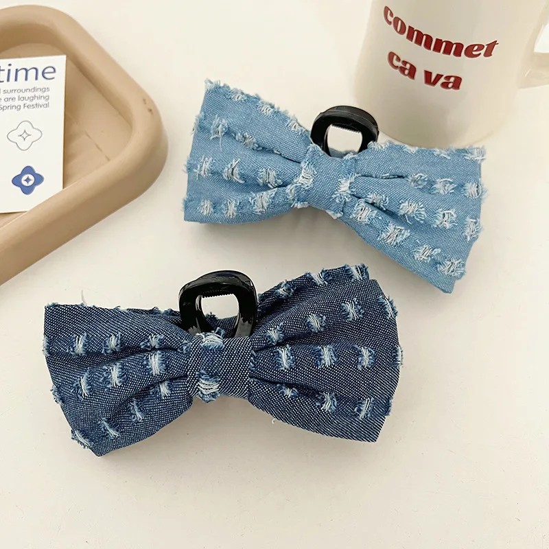 CLARMERWomen New hair accessories back head clip custom Denim bow hair clip ponytail spring hair clips