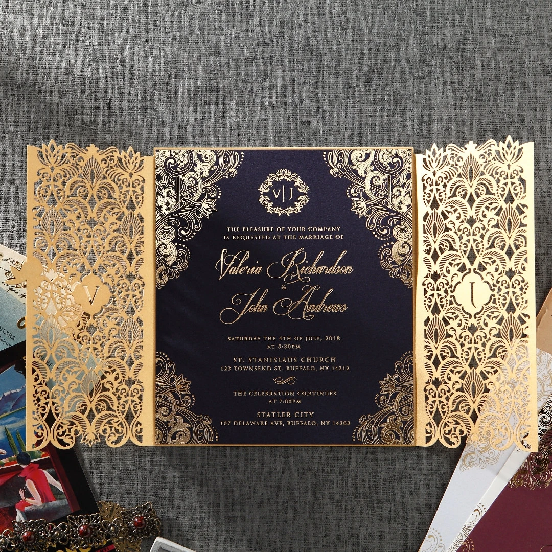 
Elegant royal gold wedding invitations luxury wedding invitations laser cut invitations with affordable price 