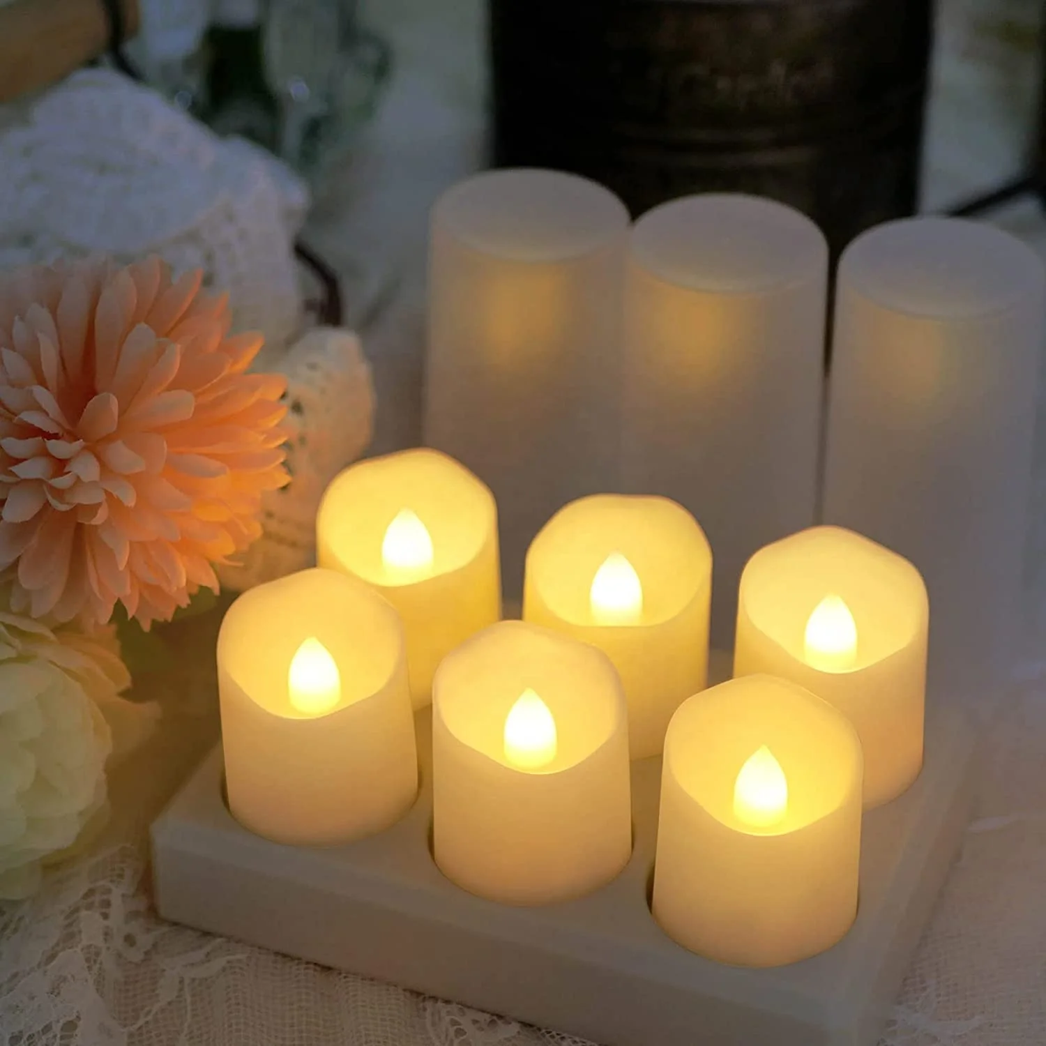 Set of 6 pcs Rechargeable Flameless Candles Tea Lights Flickering Candles with Remote Timer Tea Lights for Decoration