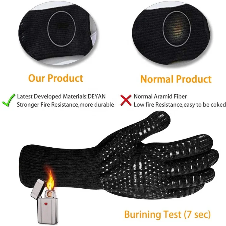Sturdyarmor Black Dotted Silicone Cooking Kitchen Oven Barbecue Heat Resistant BBQ Gloves 1472F Aramid Grill Cooking Gloves