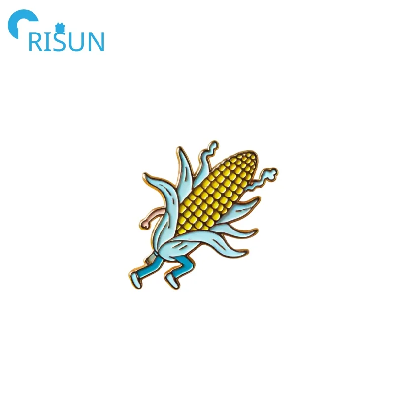 Manufacture Metal Glitter Corn Strip Pin Brooch Golden Ear of Corn Corncob Pins Custom Tasty Gold Corn Enamel Lapel Pin Badge