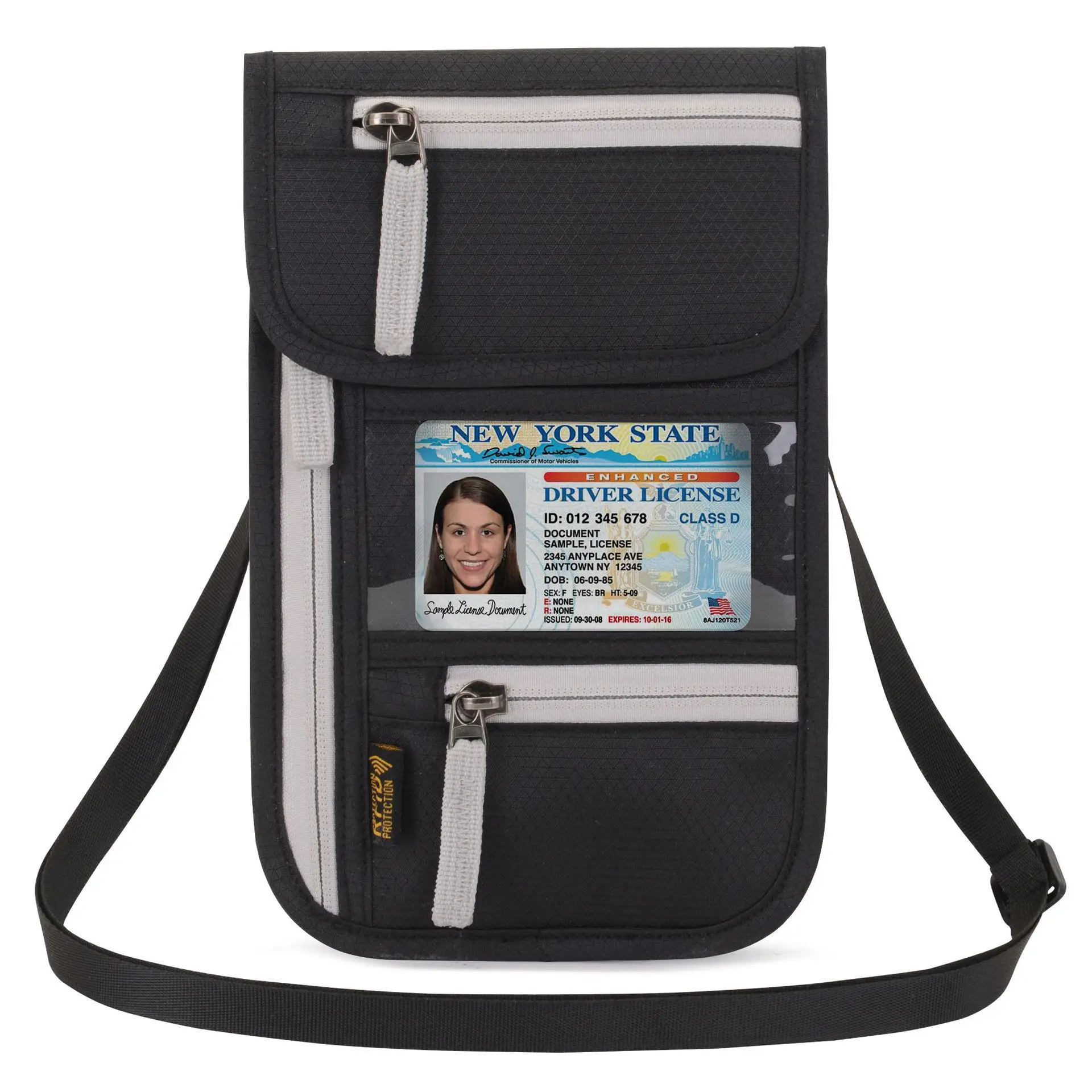 Wholesale Promotional Travel Pouch Family Passport Holder Nylon Travel Passport ID Card Name RFID Neck Wallet With Lanyard