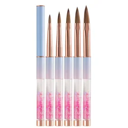 Kolinsky Hair Acrylic Nail Brush Blue Gradient Liquid Handle Nail Brush Flat Round Hair Tip For Decoration