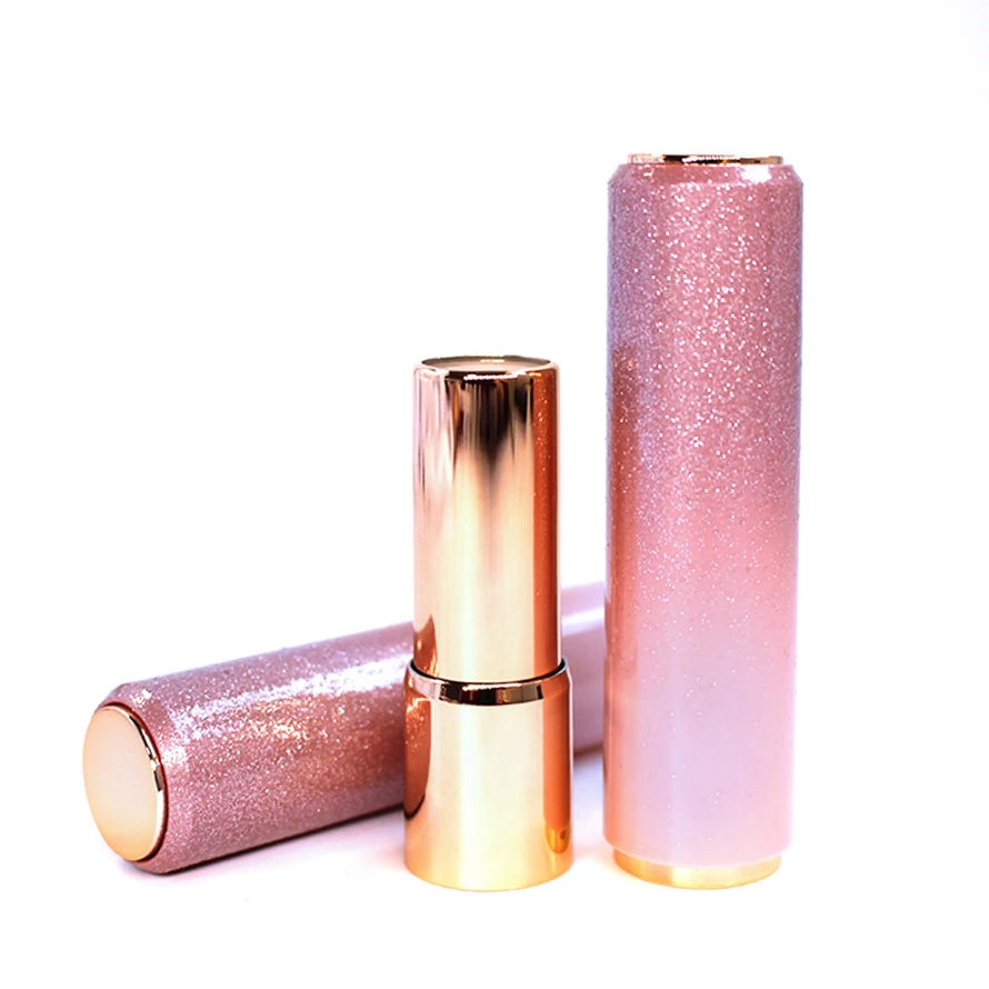 OEM cylinder 3.5g lipgloss tube round pink gradual gold glitter liquid lipstick container round shape 2021 lip gloss tubes