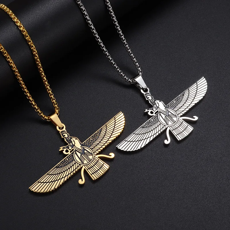 MoyaMiya Farvahar wing  Ahura Mazda  Zoroastrian  Persian Iran symbols stainless steel jewelry  men